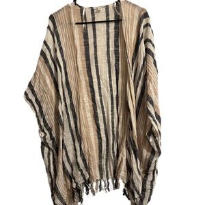 American Eagle Boho Black and Cream Striped Kimono Duster Cardigan Shawl